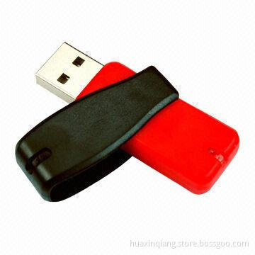 Swivel Plastic USB Flash Drive, 128MB-32GB Capacity, Plastic + Metal Housing